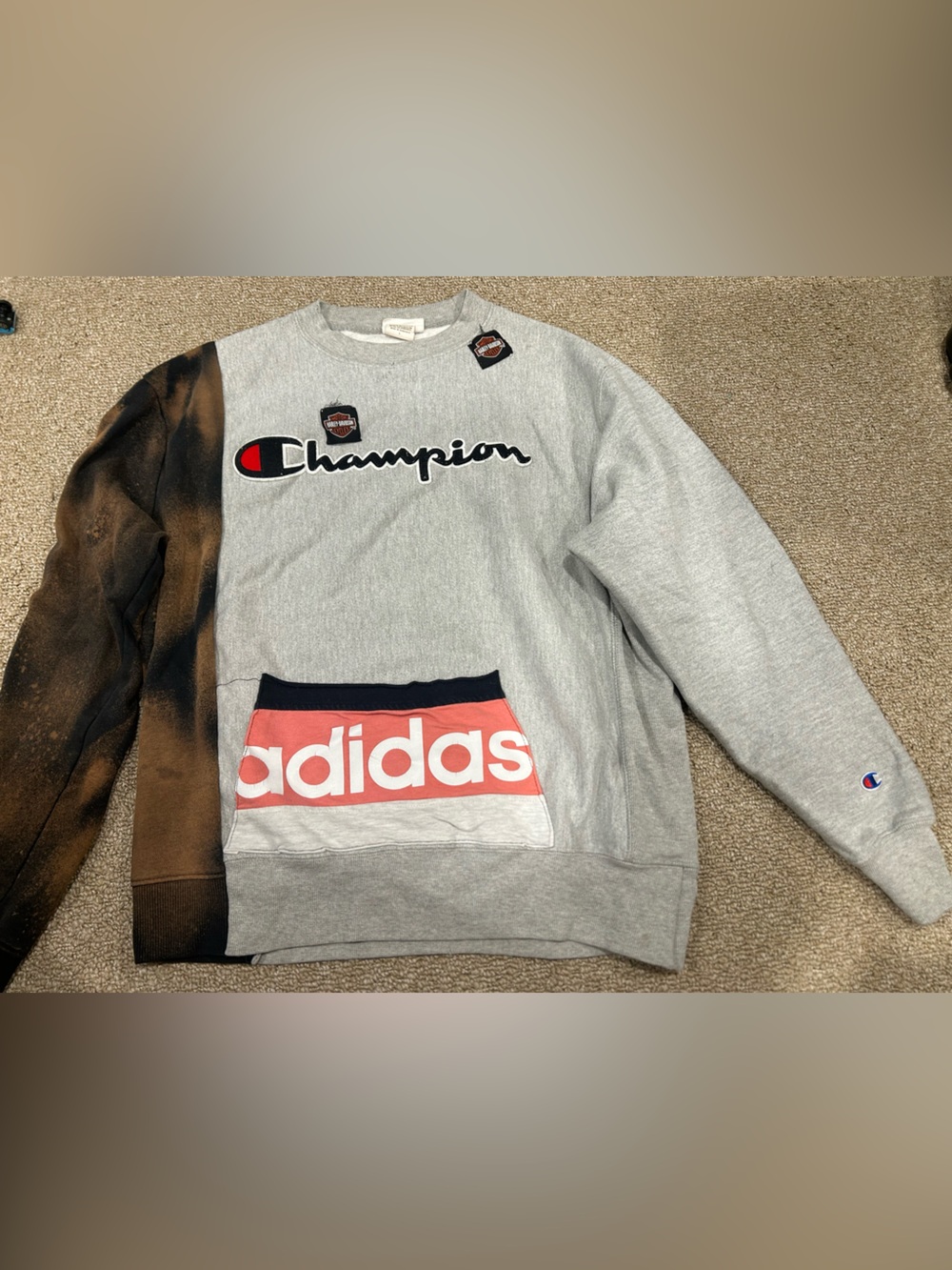 Champion Harley Davidson adidas patchwork Crewneck Sweatshirt unisex